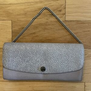 Michael Kors Stingray Style Chain Wallet Clutch Taupe Leather MK